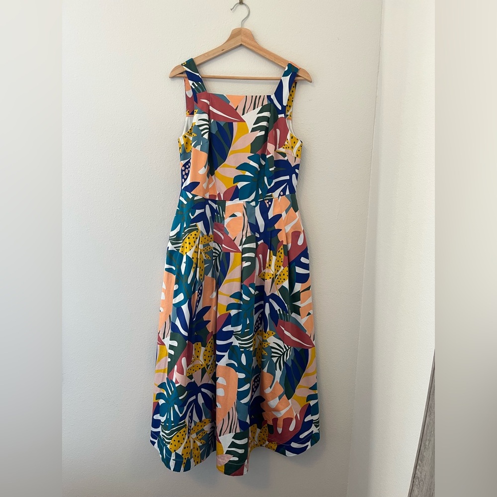 Boden | Aubrey Tropical Foliage Dress Ivory Leafy Tropics